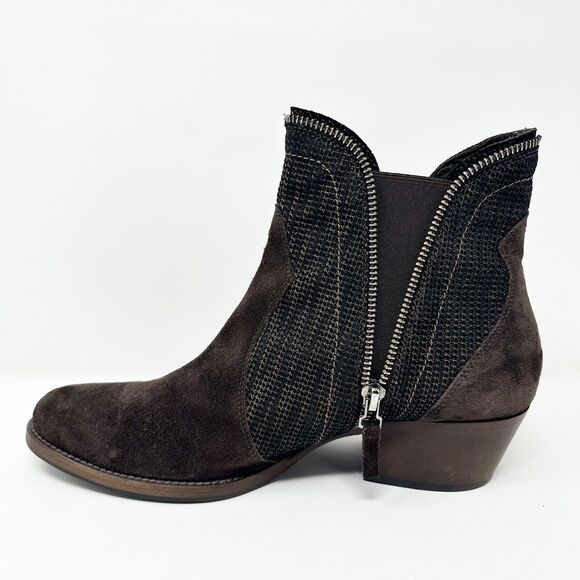 Sesto Meucci Womens Ankle Boots 39 Brown Suede Leather Woven Vero Cuoio Italy - Picture 8 of 16